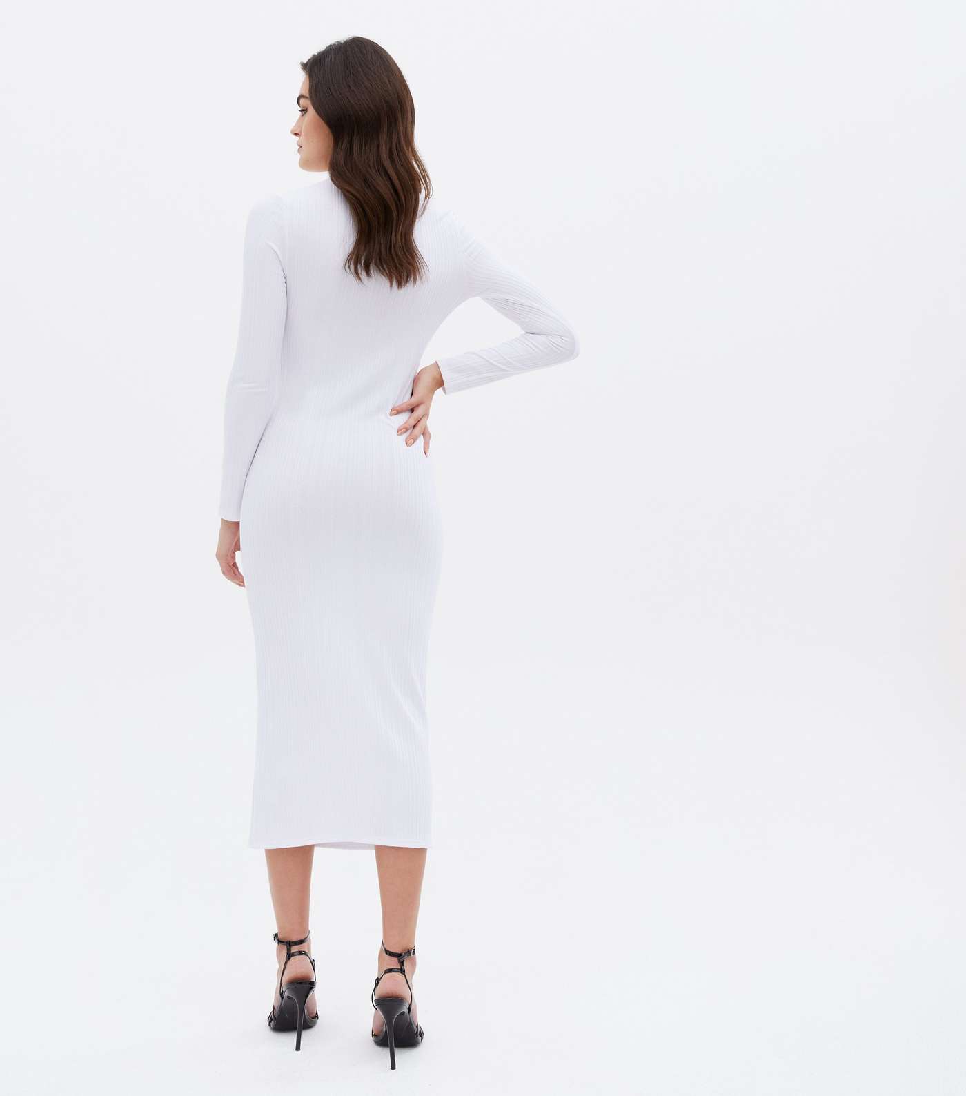 White Ribbed Ring Cut Out Midi Bodycon Dress Image 4