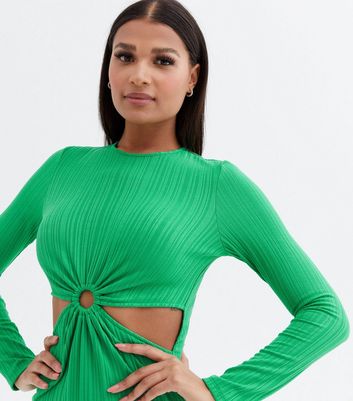 Click to view product details and reviews for Green Ribbed Ring Cut Out Midi Bodycon Dress New Look.