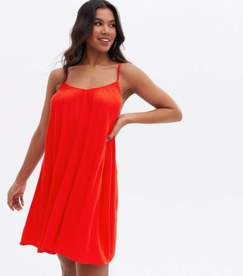 Red V Neck Strappy Mini Swing Dress New Look