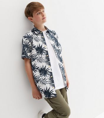 Jack & Jones Junior White Palm Short Sleeve Shirt | New Look