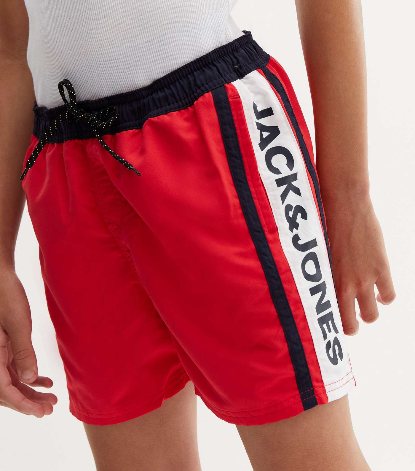 Jack & Jones Junior Red Tape Side Stripe Swim Shorts Image 3
