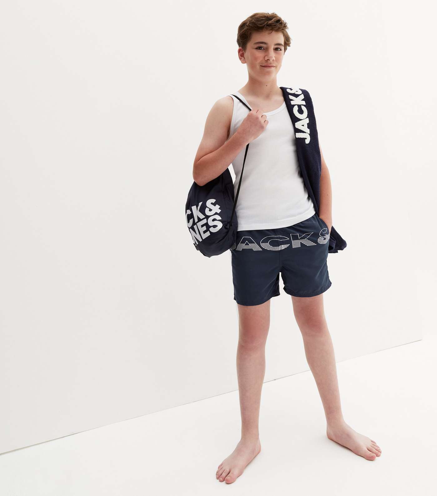 Jack & Jones Junior Navy Towel Bag and Swim Shorts Beach Pack Image 2