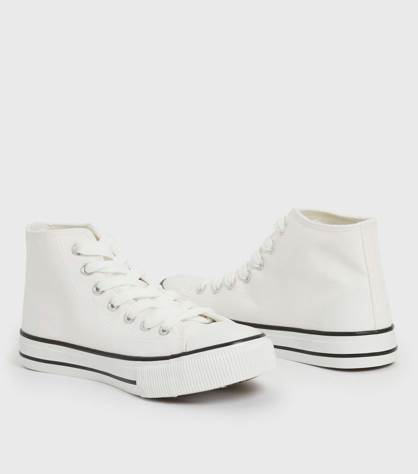 White Canvas High Top Trainers Image 4