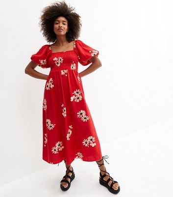 new look floral shirred dress