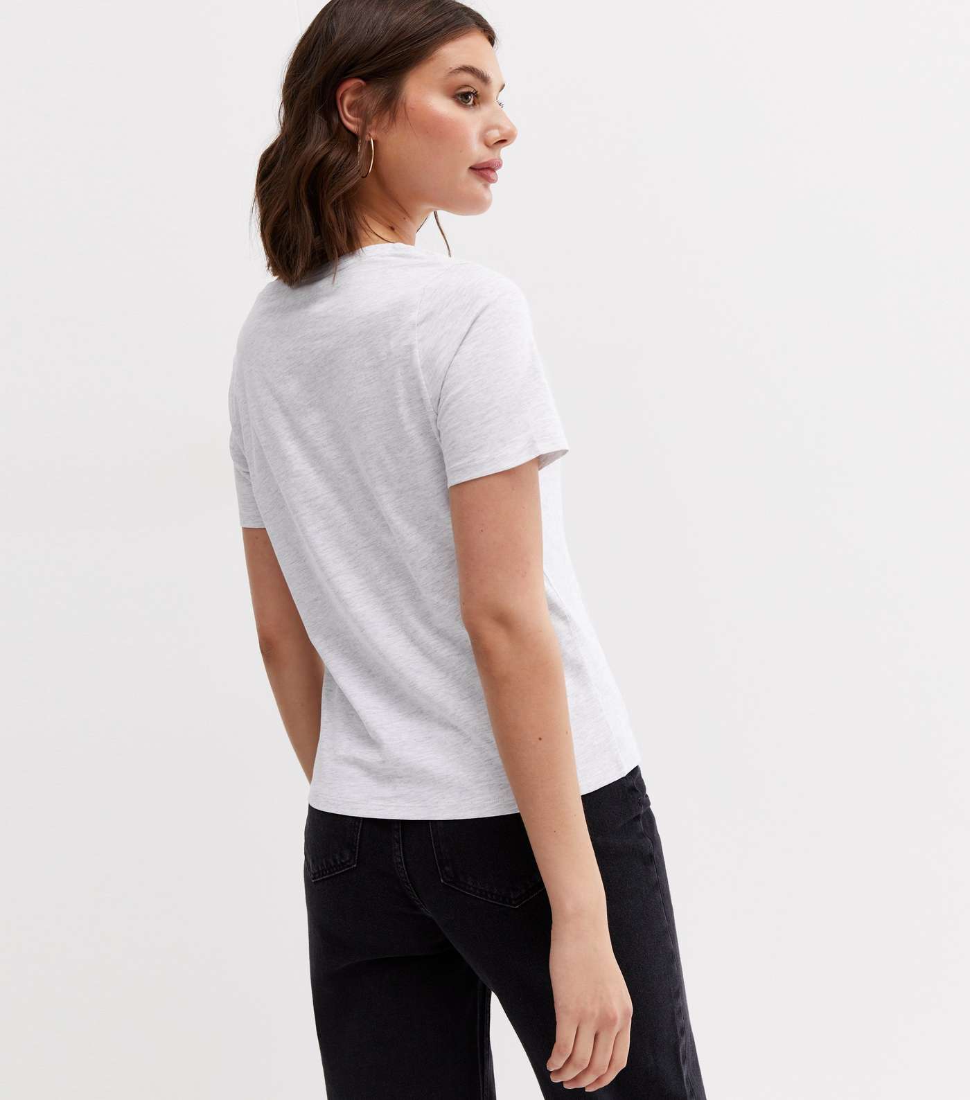 Pale Grey Jersey V Neck T-Shirt Image 4