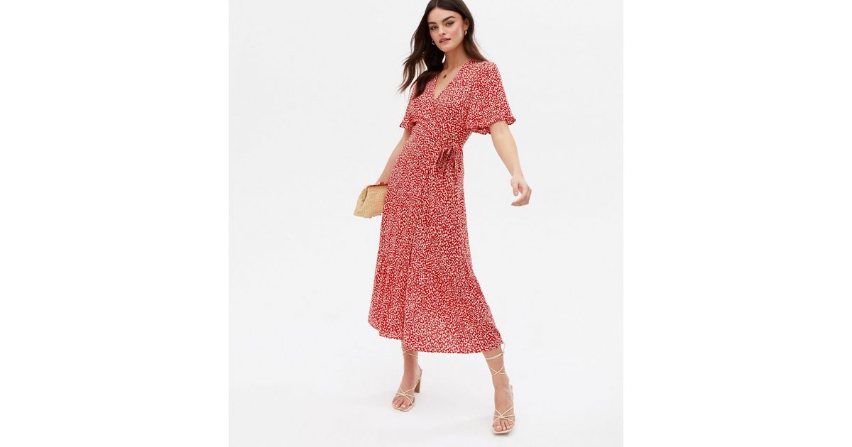 Red Animal Print Tiered Midi Wrap Dress | New Look