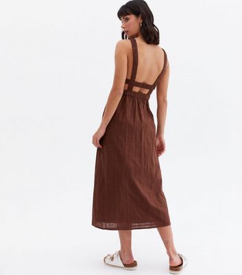 Dark Brown Cut Out Cross Back Midi Dress New Look