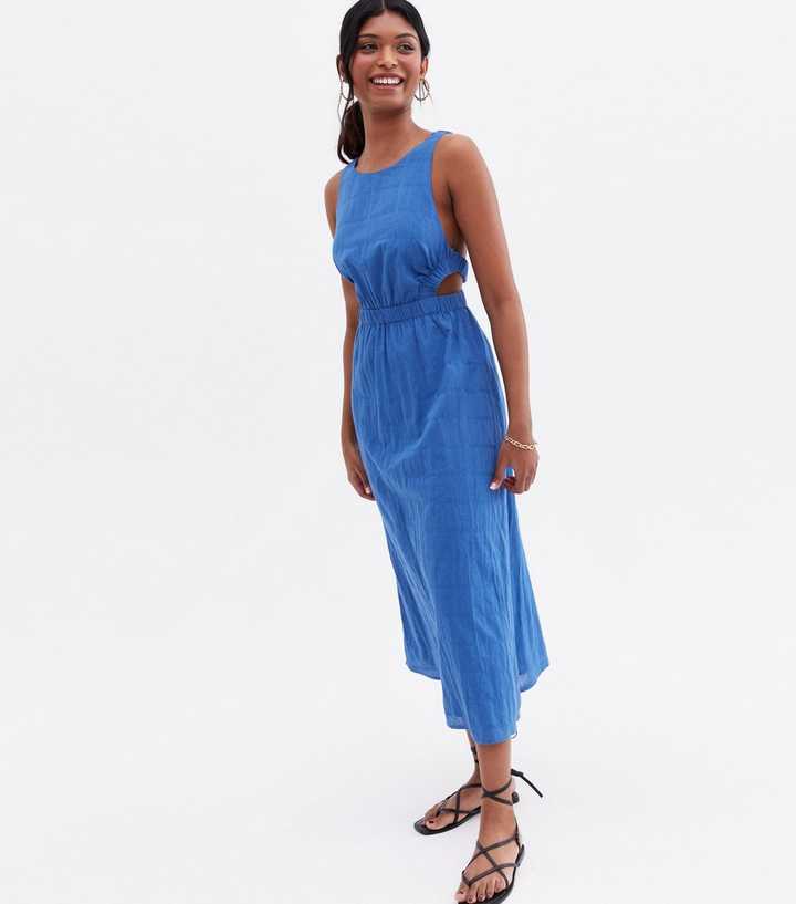 Bright Blue Cut Out Cross Back Midi Dress | New Look