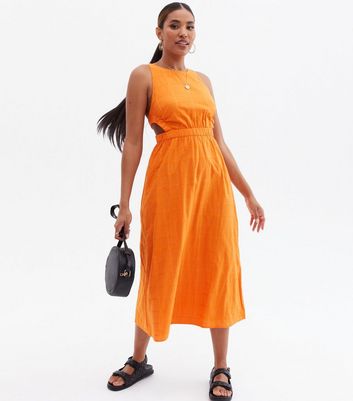 Bright Orange Cut Out Cross Back Midi Dress New Look