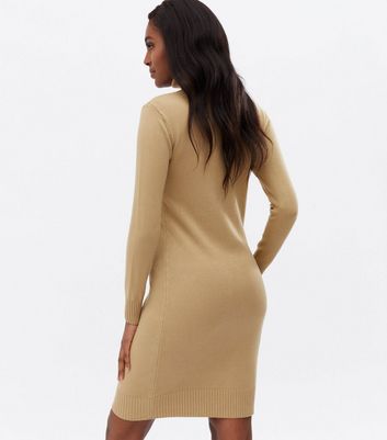 Click to view product details and reviews for Blue Vanilla Camel Ribbed Fine Knit Roll Neck Midi Dress New Look.