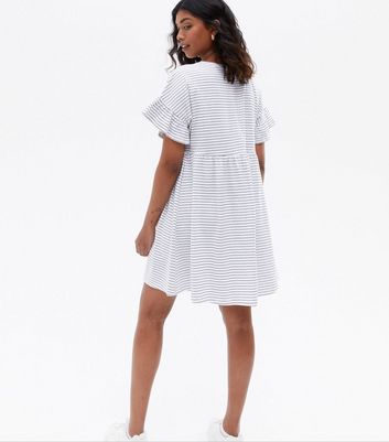 Click to view product details and reviews for White Stripe Jersey Mini Smock Dress New Look.