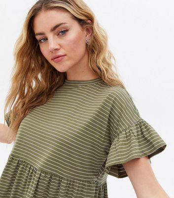 Green Stripe Jersey Mini Smock Dress New Look