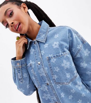 Free Spirit Blue Floral Denim Oversized 
