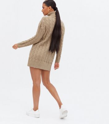 Click to view product details and reviews for Blue Vanilla Camel Cable Knit Roll Neck Long Jumper New Look.