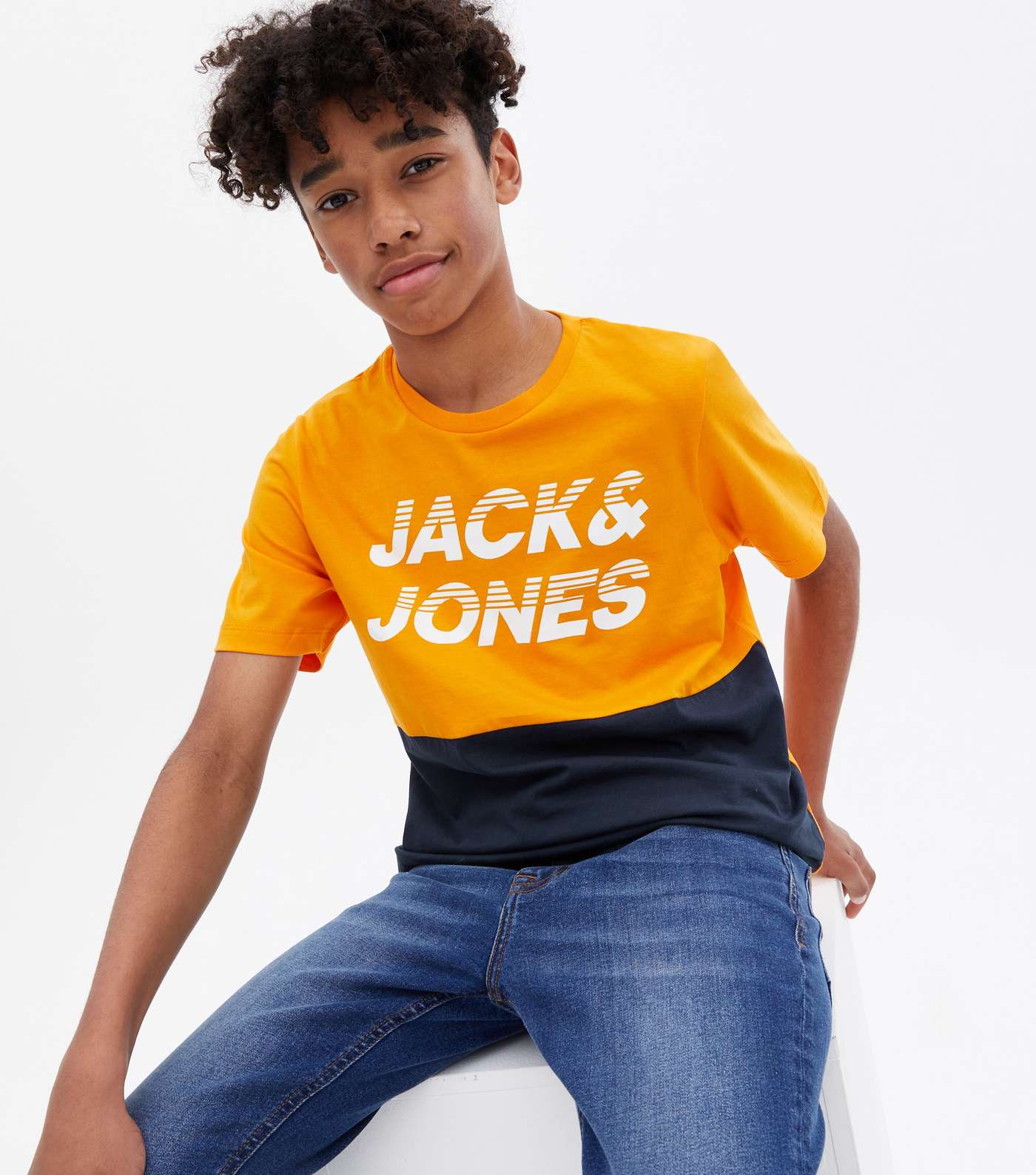 Jack & Jones Junior Orange Colour Block Logo T-Shirt
