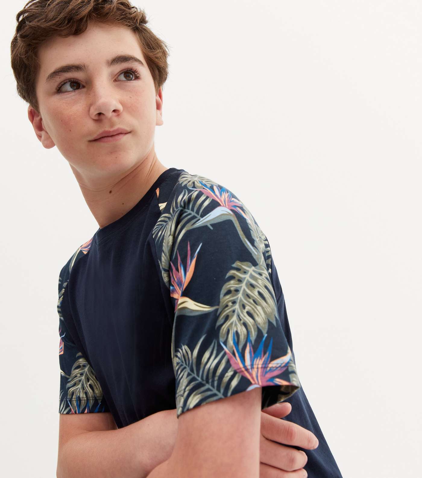 Jack & Jones Junior Navy Tropical Sleeve T-Shirt Image 3