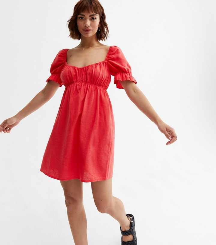 Red Sweetheart Frill Sleeve Mini Dress