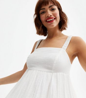 White Seersucker Tiered Mini Dress New Look