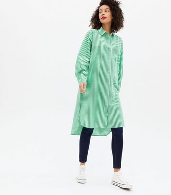 Tall Green Stripe Poplin Oversized Shirt New Look