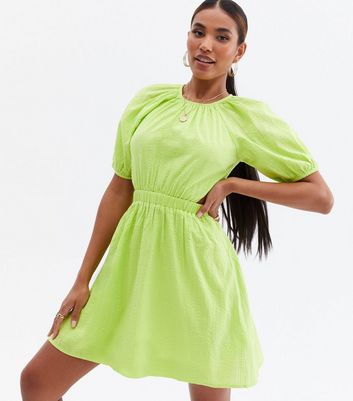 Light Green Seersucker Cut Out Mini Dress New Look