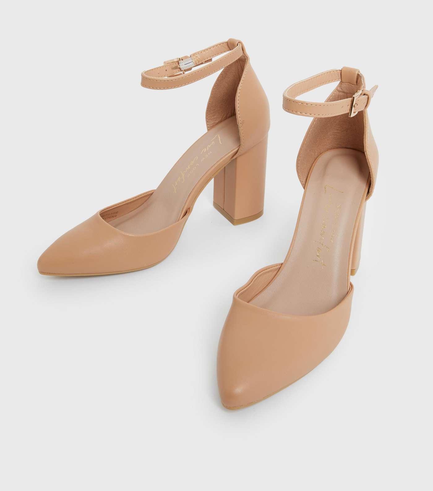 Camel Pointed Block Heel Court Shoes Image 3