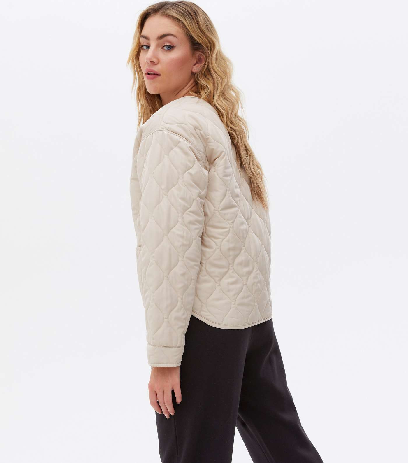 Stone Quilted Collarless Jacket Image 4