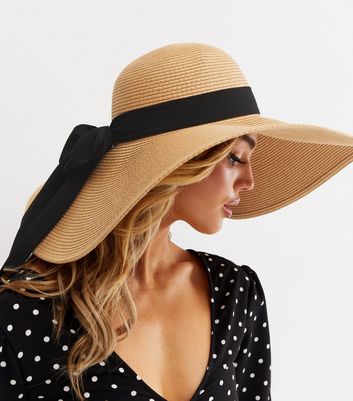 Poolside Perfect Tan Bow Floppy Hat 