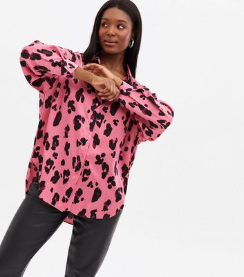 Pink Leopard Print Satin Oversized 
