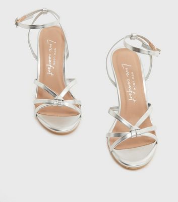 shop for Silver Metallic Strappy Stiletto Heel Sandals New Look Vegan at Shopo