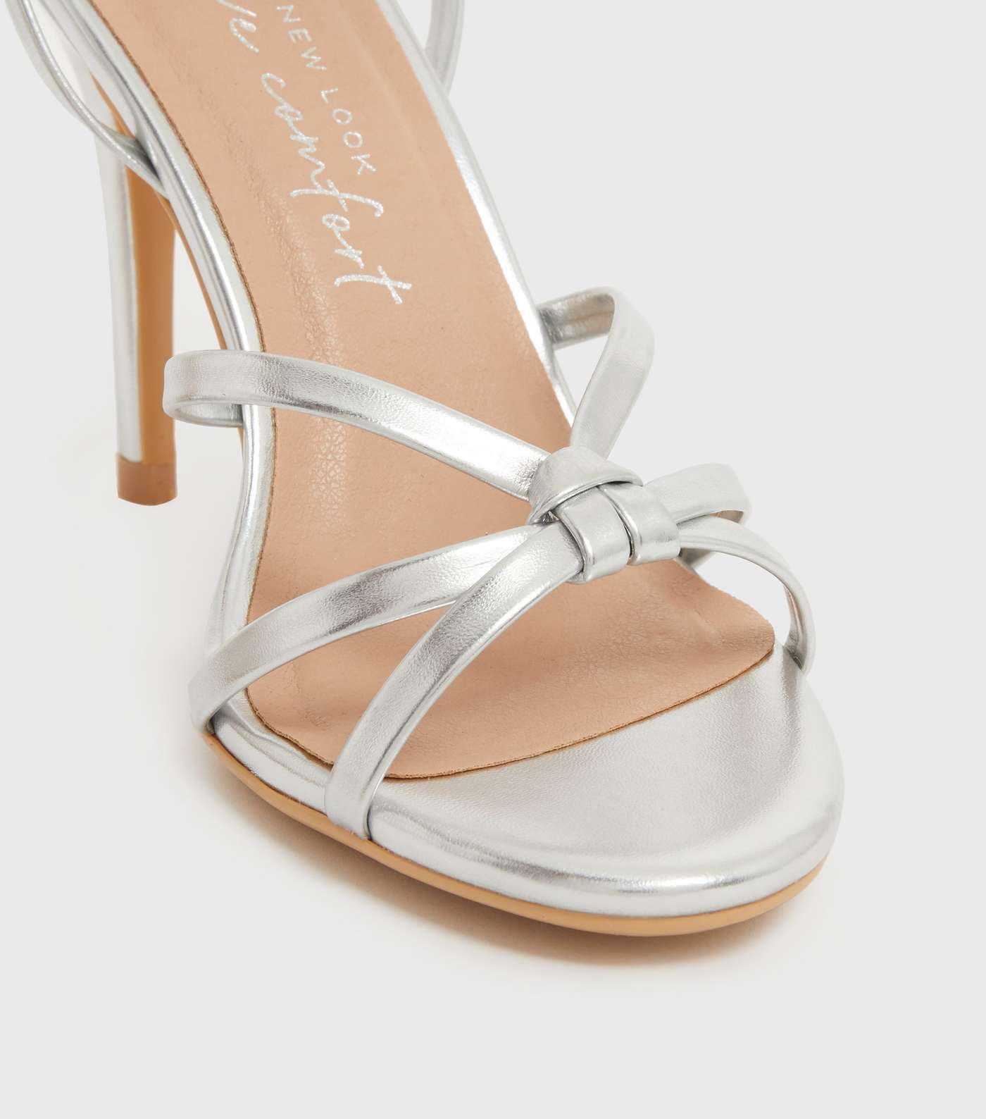 Silver Metallic Strappy Stiletto Heel Sandals Image 4