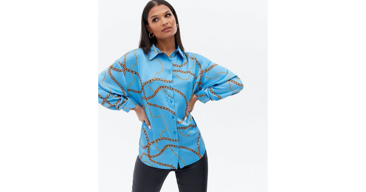 blue chain print blouse