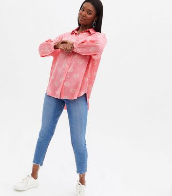 Pink Heart Satin Oversized Shirt | New Look