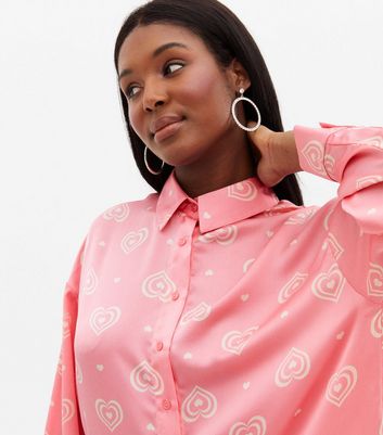 Pink Heart Satin Oversized Shirt | New Look