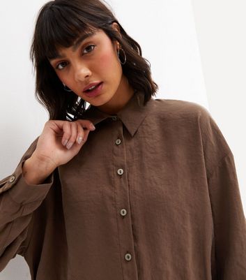 Dark Brown Long Sleeve Oversized Shirt 