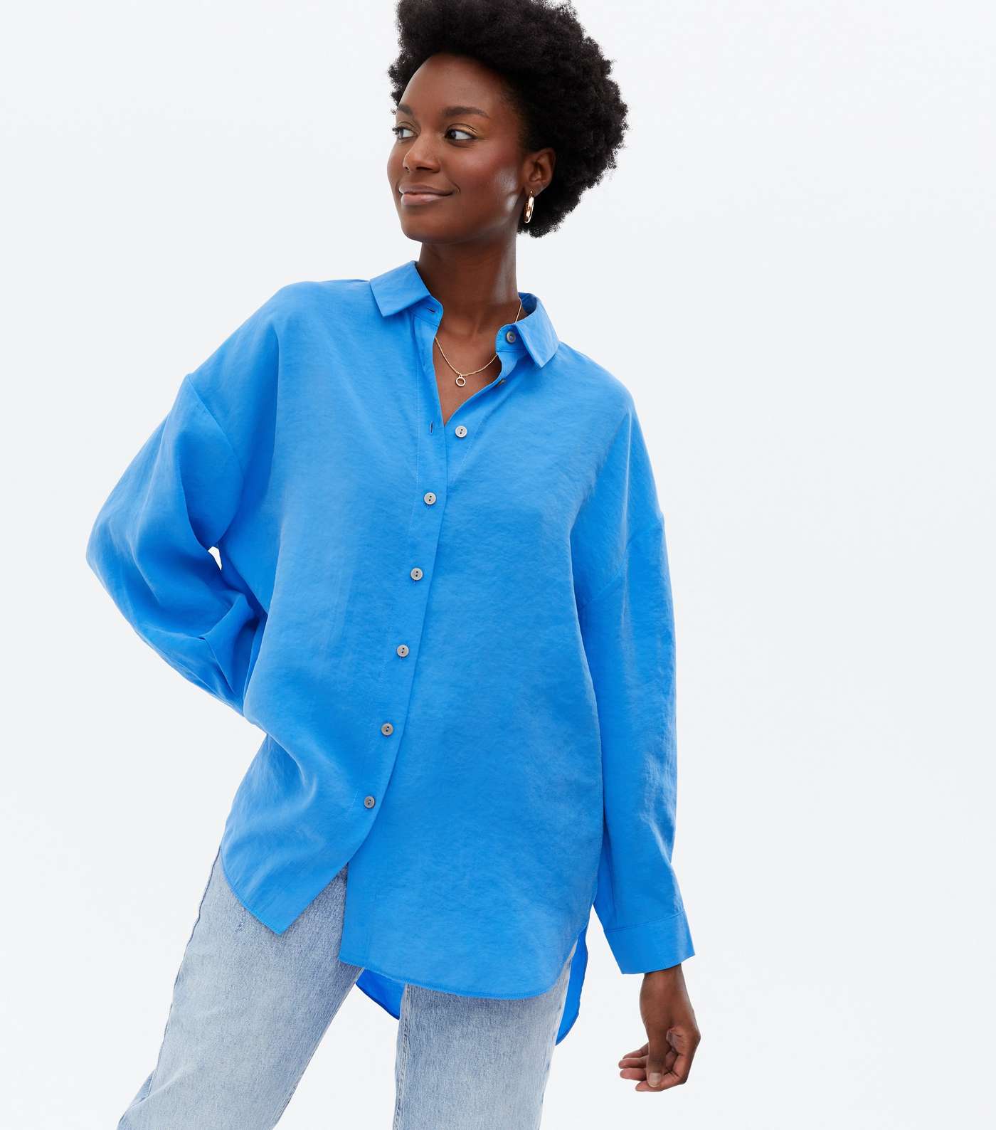Bright Blue Long Sleeve Oversized Shirt
