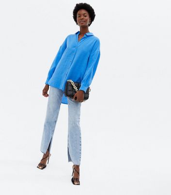Bright Blue Long Sleeve Oversized Shirt 