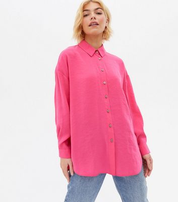 Bright Pink Long Sleeve Oversized Shirt 