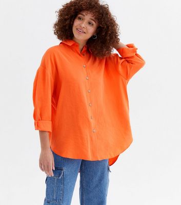 Orange Long Sleeve Oversized Shirt 