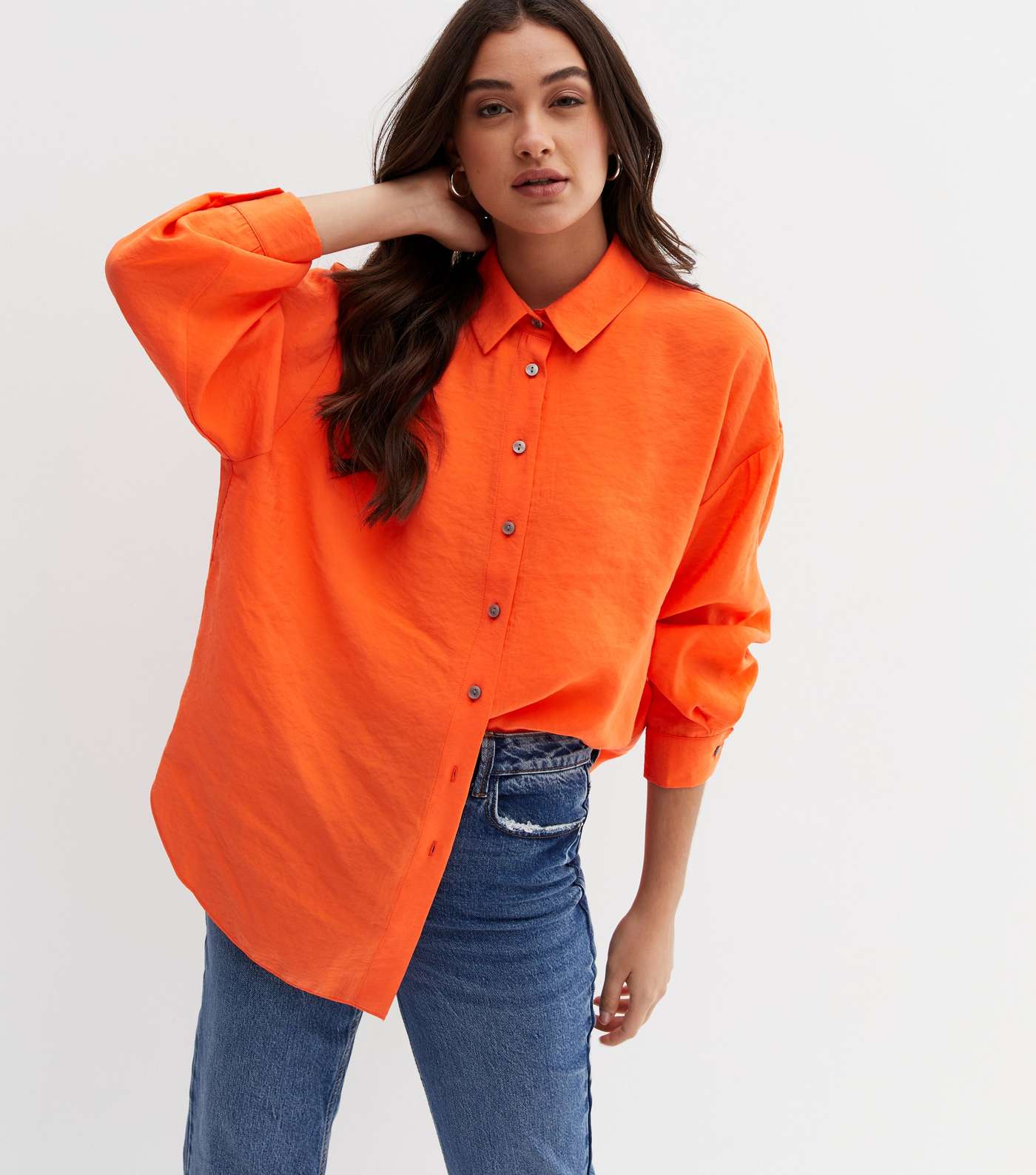 Bright Orange Long Sleeve Oversized Shirt Image 2