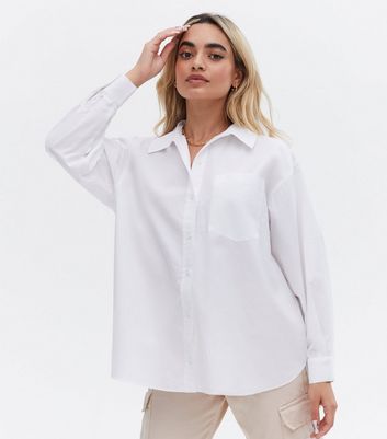 Petite White Poplin Oversized Shirt New Look