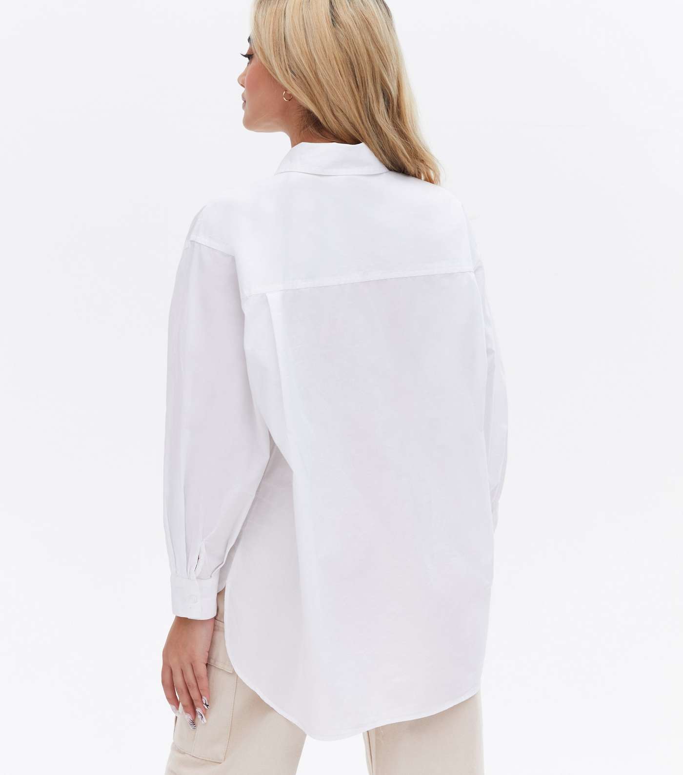 Petite White Poplin Oversized Shirt Image 4