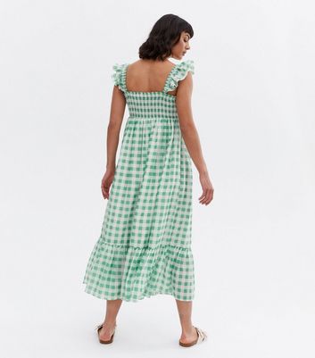 green gingham dress new look