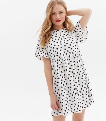 Black Spot Jersey Tiered Mini Smock Dress New Look