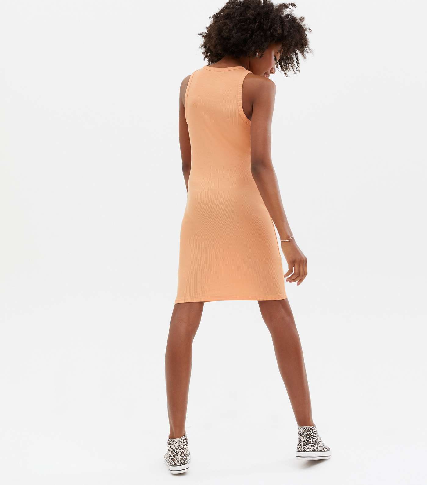 Girls Coral Ribbed Jersey Racer Dress Image 4