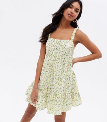 Green Floral Tiered Mini Dress | New Look
