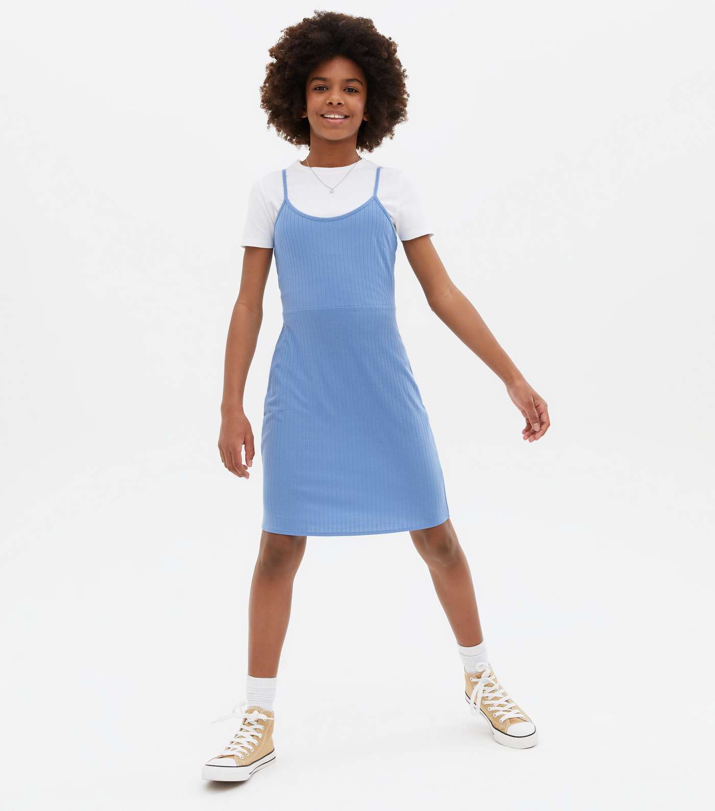 Girls Pale Blue 2-in-1 T-Shirt Dress