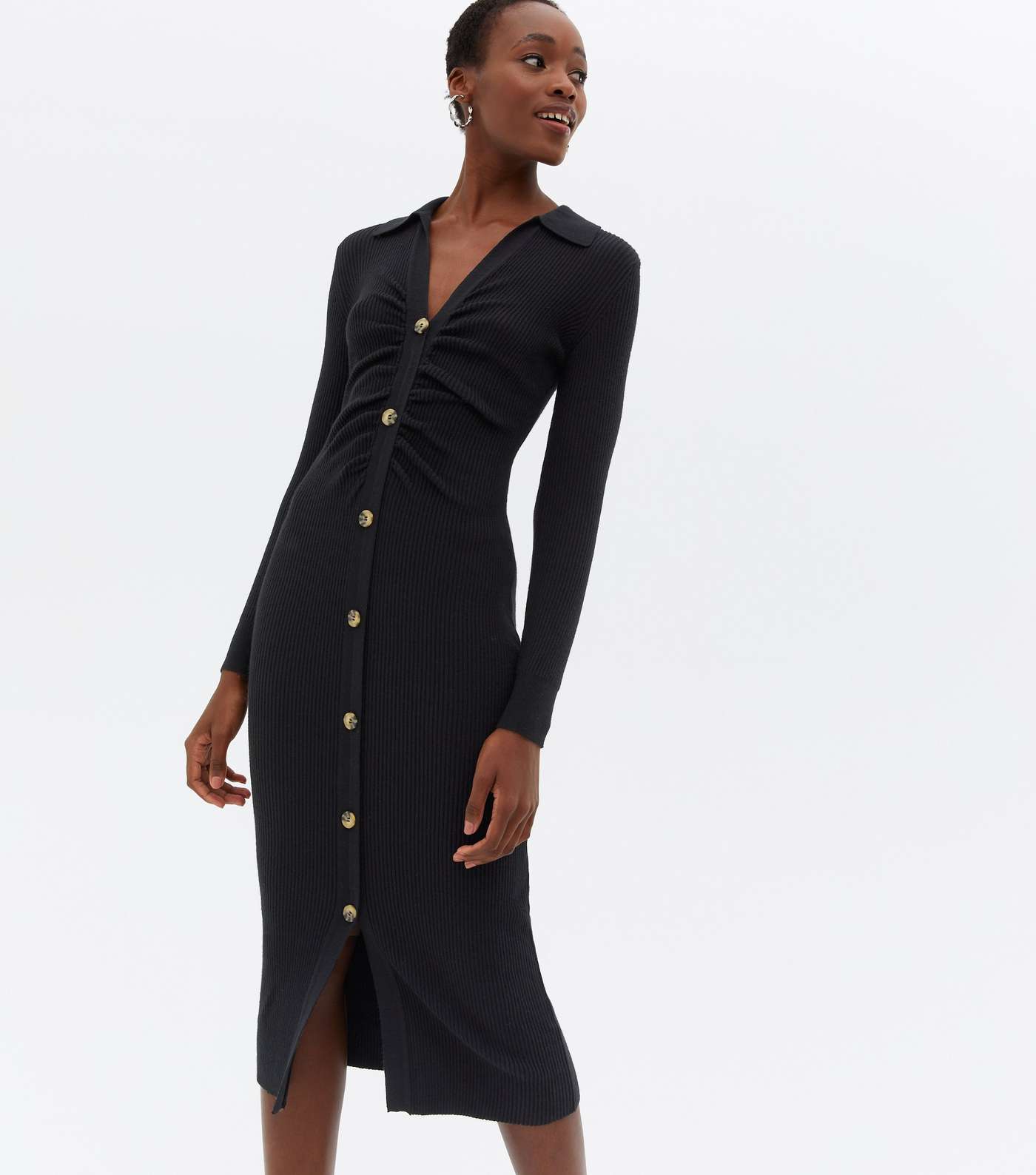 Tall Black Long Sleeve Bodycon Midi Cardigan Dress