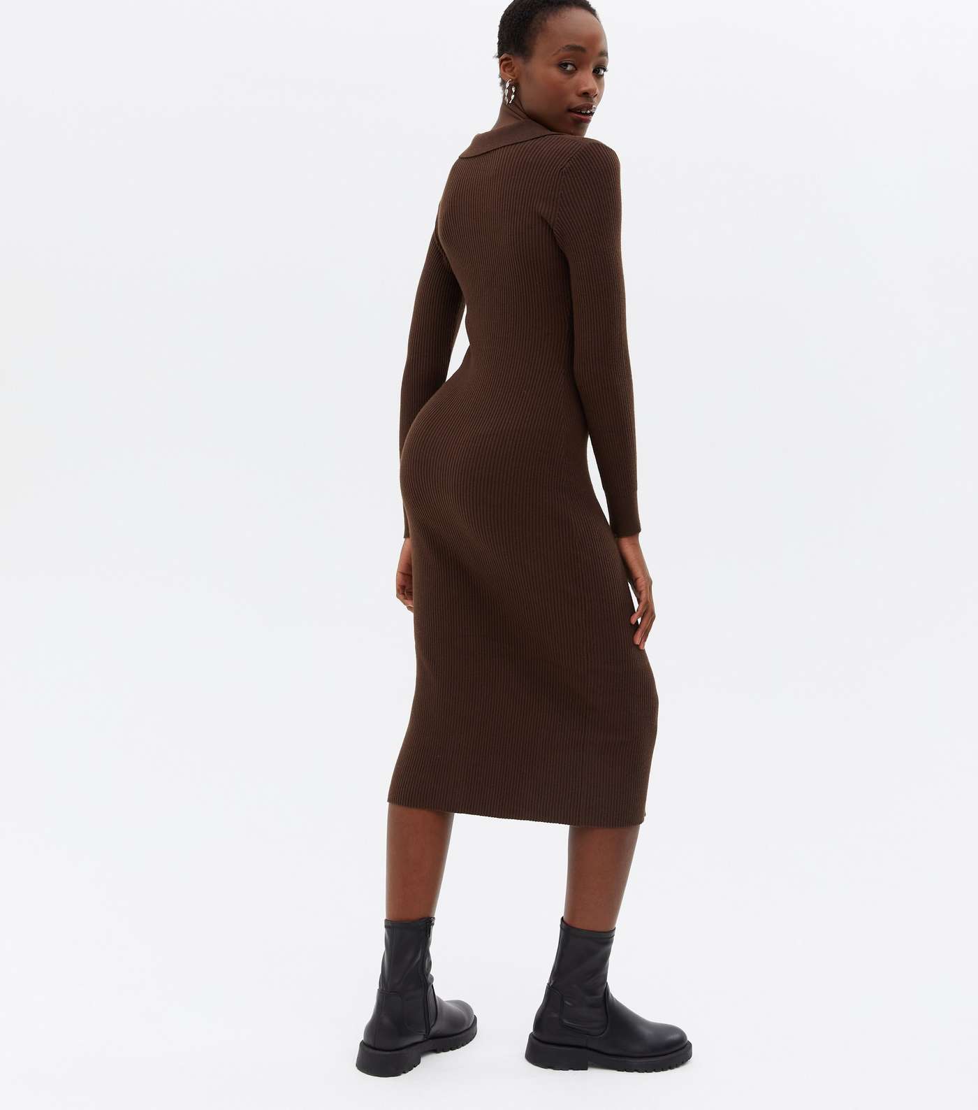 Tall Brown Long Sleeve Bodycon Midi Cardigan Dress Image 4