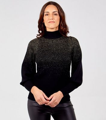 Blue Vanilla Black Glitter High Neck Jumper | New Look