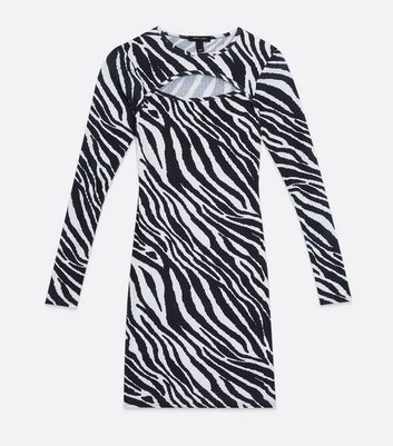 Black Zebra Print Jersey Cut Out Mini Bodycon Dress New Look